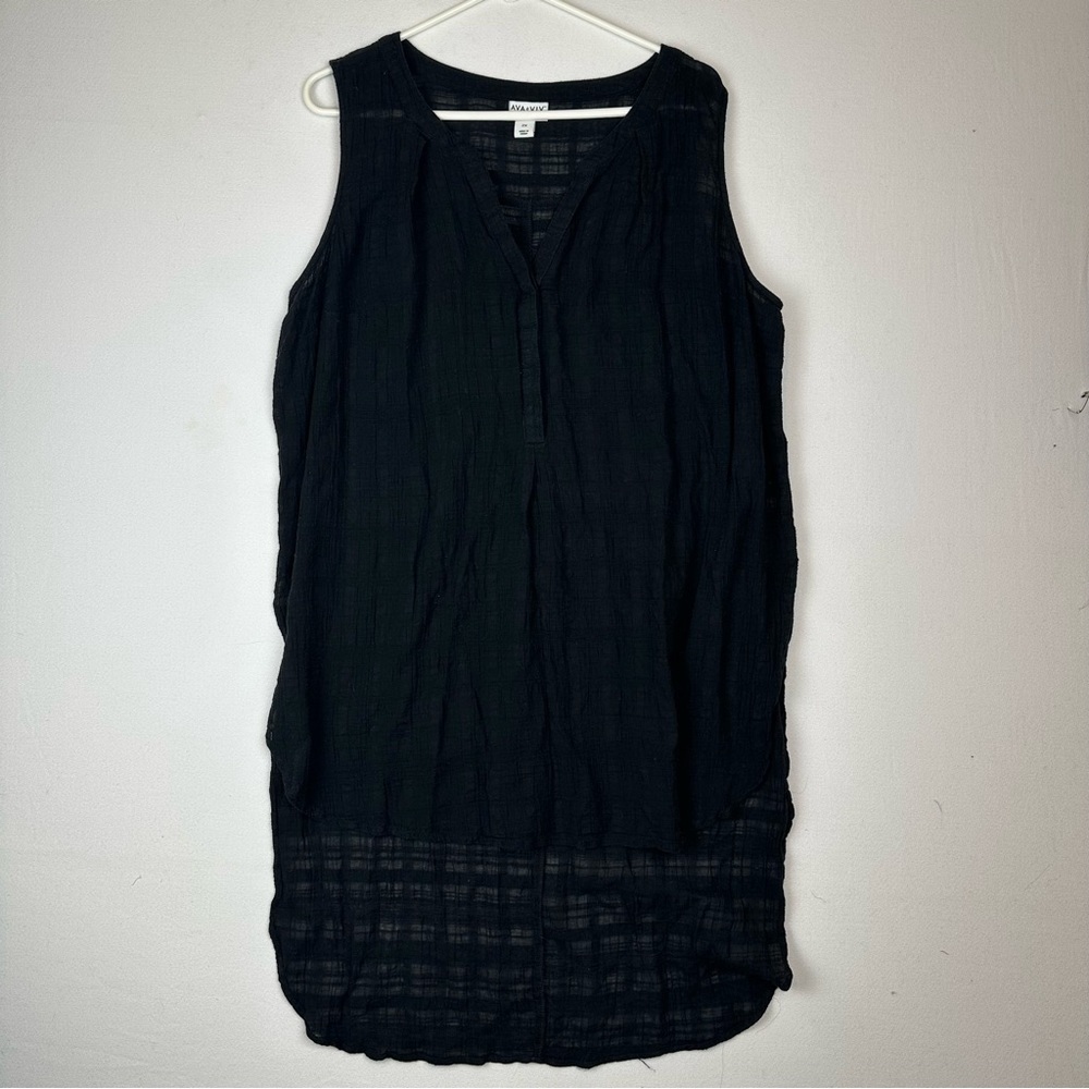 Ava & Viv Sleeveless Cotton‎ Lightweight Henley Tunic Beach Cover-up Black